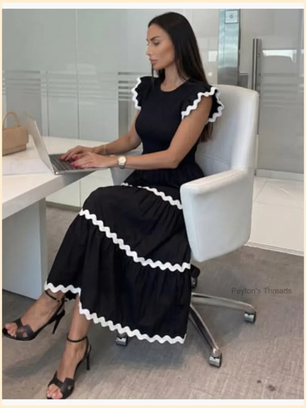 Smocked Midi Dress with Flutter Sleeves Tiered Flowy Boho Casual